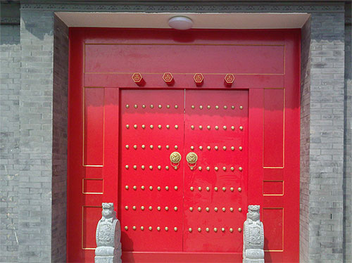九合垸原种场中国传统四合院系列朱红色中式木制大门木作